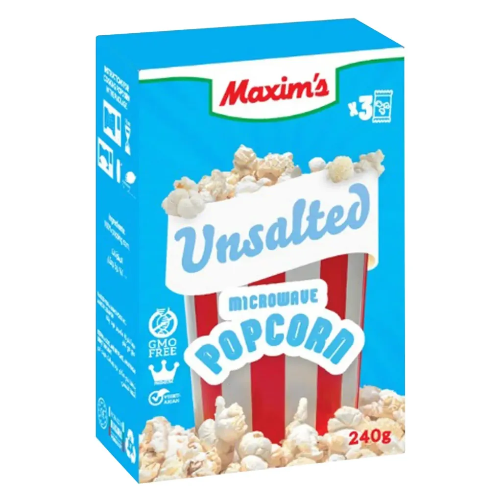 Maxim's Unsalted Microwave Popcorn 240g