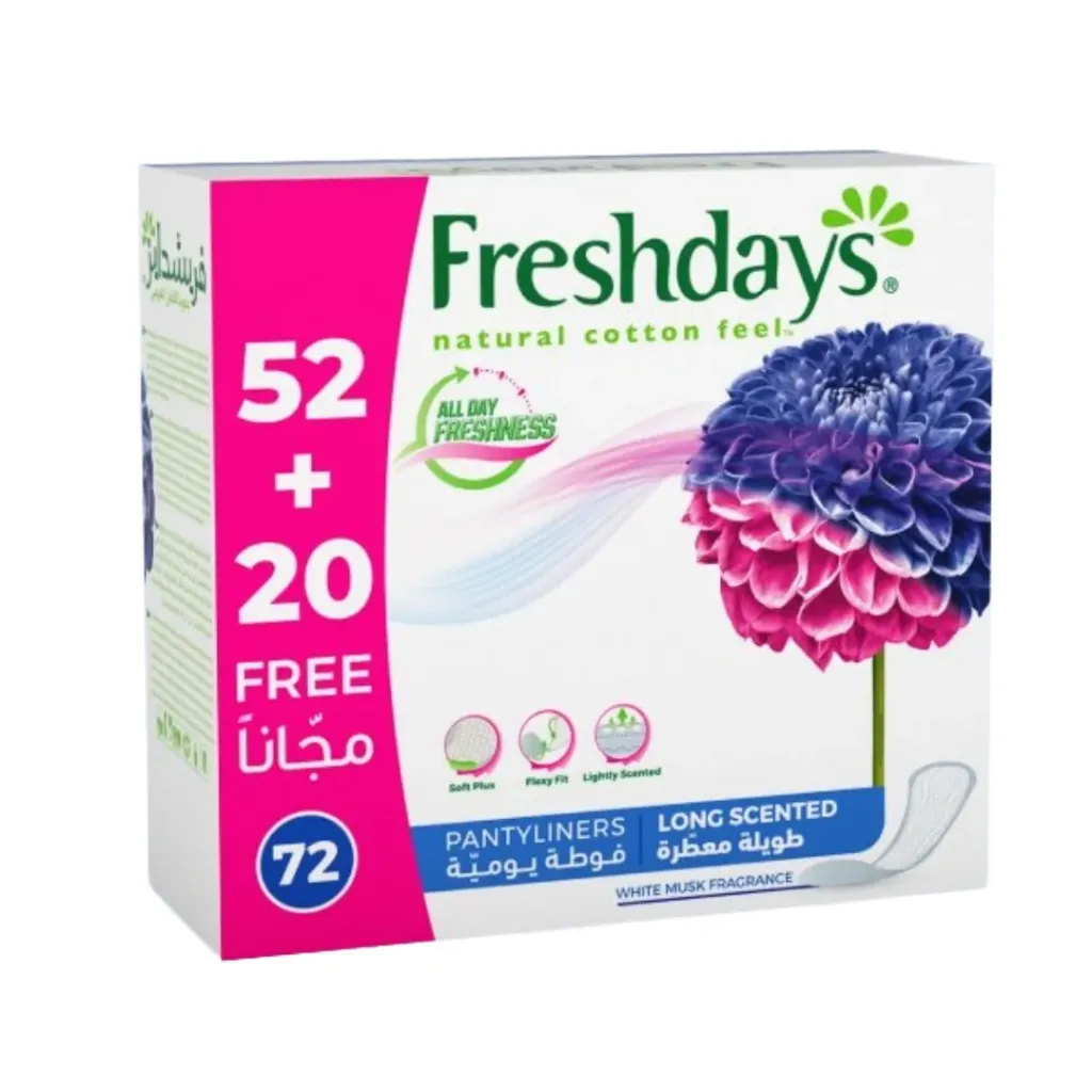 Freshdays Long Scented 52+20 Free Pantyliners White Musk Fragrance