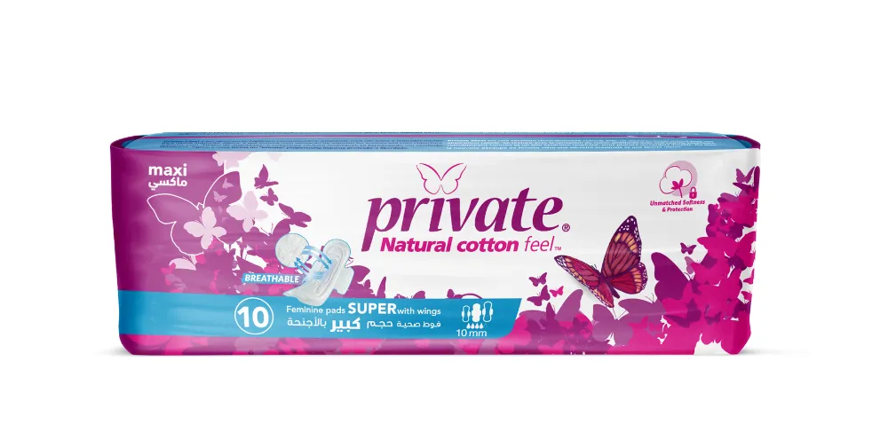 Private Maxi Natural Cotton Feel 10 Super With Wings 10mm