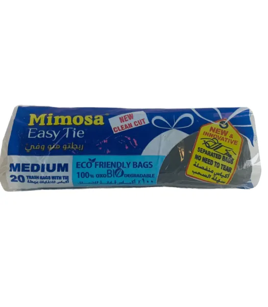 Mimosa Easy Tie 20 Medium Black Oxo-Biodegradable Trash Bags With Tie 65x58cm
