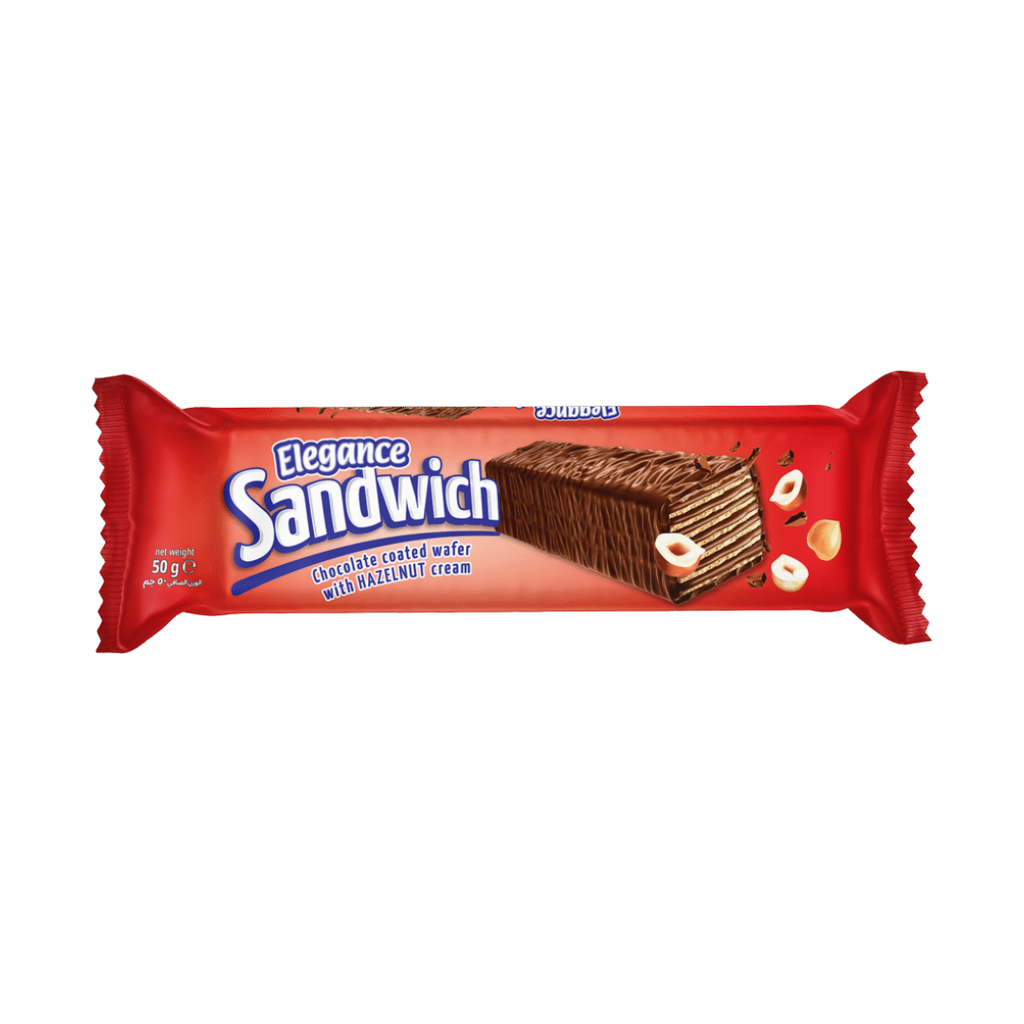 Elegance Sandwich Chocolate Coated Wafer With Hazelnut Cream 50g