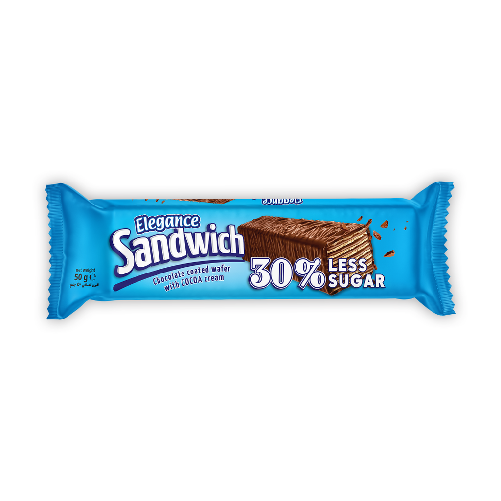 Elegance Sandwich Chocolate Coated Wafer With Cocoa Cream 30% Less Sugar 50g